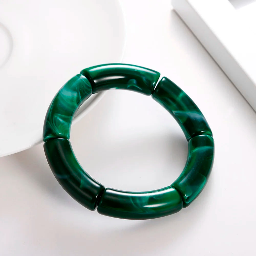 FishSheep Bohemian Transparent Acrylic Foil Bamboo Bracelets for Women Elastic Beads Link Chain Cuff Bracelets & Bangles Jewelry