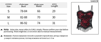 Goth Sexy Lace Corset Crop Tops Camis Y2K Harajuku Aesthetic Black Red Cross Basic Tank Top Summer Women Grunge Emo Streetwear