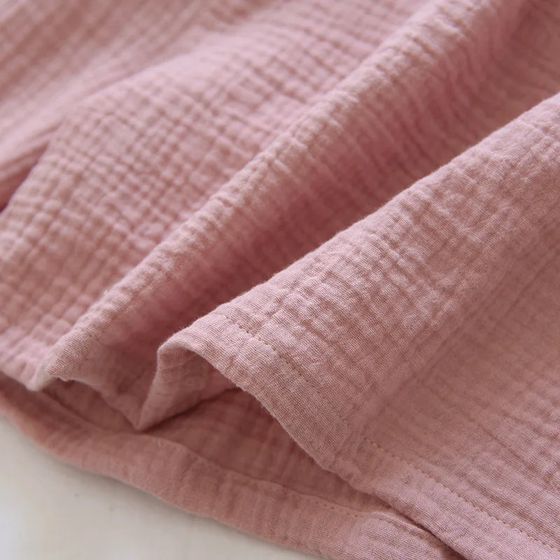 Summer Japanese Couples Pajamas Thin Cotton Gauze Crepe Short Sleeve Shorts Kimono Men and Women Home Clothes 2 Piece Sleepwear