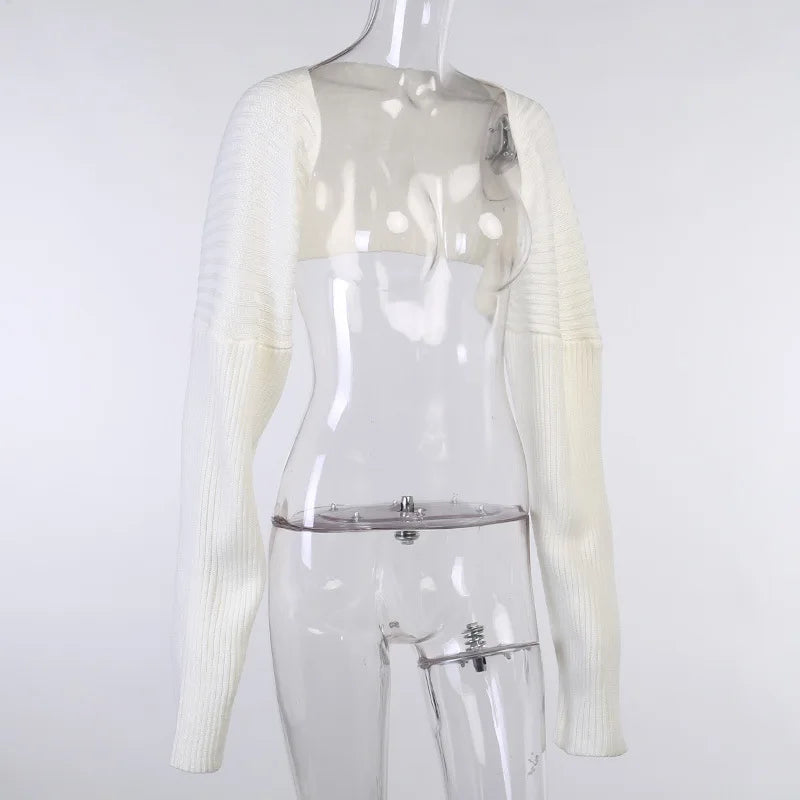 Tossy White Women Sweater Shrugs Cropped Top Full Lantern Sleeve Knitwear Pullover Sexy Summer High Street Outwear 2023 Spring