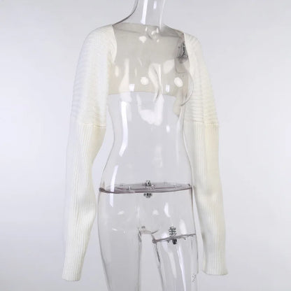 Tossy White Women Sweater Shrugs Cropped Top Full Lantern Sleeve Knitwear Pullover Sexy Summer High Street Outwear 2023 Spring