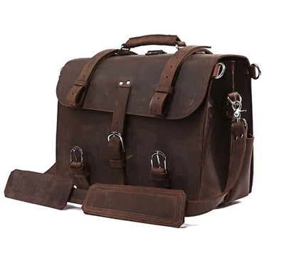 Vintage Crazy Horse Genuine Leather Men Briefcase Business Bag Large Leather Briefcase Male 15.6"Laptop Case Shoulder Bag office