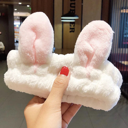 Wash Face Hair Holder Hairbands Soft Warm Coral Fleece Bow Animal Ears Headband For Women Girls Turban Fashion Hair Accessories white rabbit ears