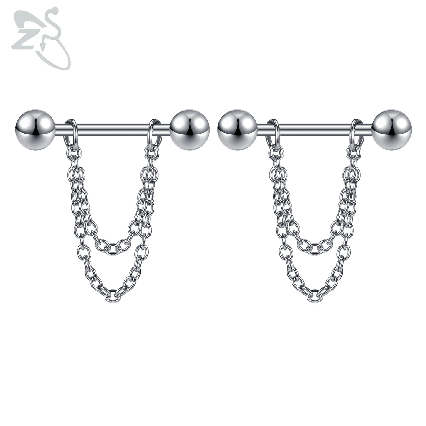 ZS 2 Pcs/lot Heart Crystal Nipple Piercings Men Women Tassel Drop Stainless Steel Nipple Ring Barbell Body Piercing Jewelry 14G Badiee Stylez