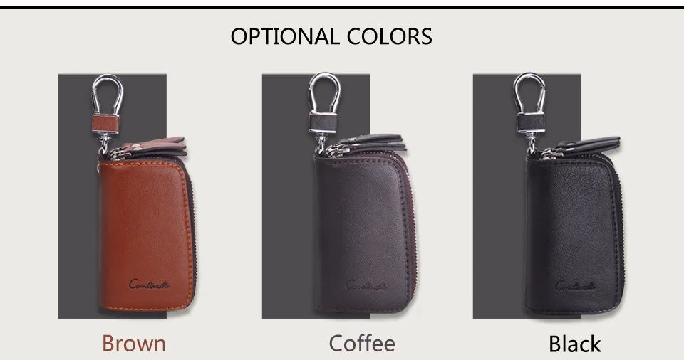 CONTACT'S Classic New Double Zip Men's Genuine Cow Leather Car Key Holder Multifunction Housekeeper High Class Motor Key Case