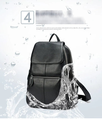 Zency Genuine Leather Women Backpack High Quality Large Capacity Travel Bag Knapsack Schoolbag Shoulder For Ladies Beige Black