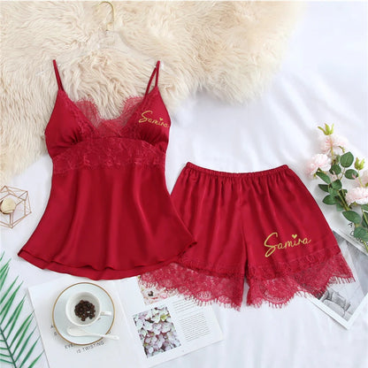 Personalized name Women Kimono Bathrobe Bride Bridesmaid Wedding Robe Set Lace Trim Sleepwear Casual Home Clothes Nightwear wine red 2pcs set