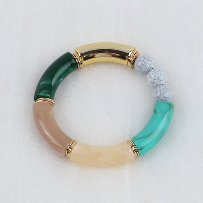 FishSheep Bohemian Transparent Acrylic Foil Bamboo Bracelets for Women Elastic Beads Link Chain Cuff Bracelets & Bangles Jewelry Beads Color F