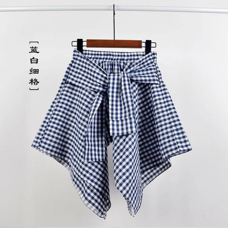 TOTRUST Fashion College Asymmetrical Skirt Women Summer Plaid Skirt Women Casual Students Fake Shirt Mini Skirt Female Saia 14 One Size