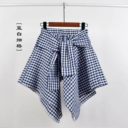 TOTRUST Fashion College Asymmetrical Skirt Women Summer Plaid Skirt Women Casual Students Fake Shirt Mini Skirt Female Saia 14 One Size