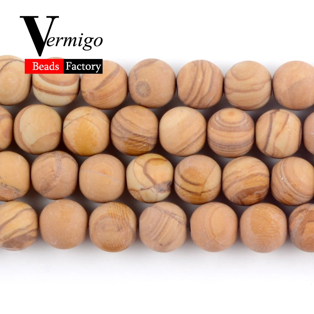 Natural Dull Polished Wood Jaspers Stone Spacer Beads For Jewelry Making DIY Necklace Bracelet 4mm-12mm Matte Round Beads 15"