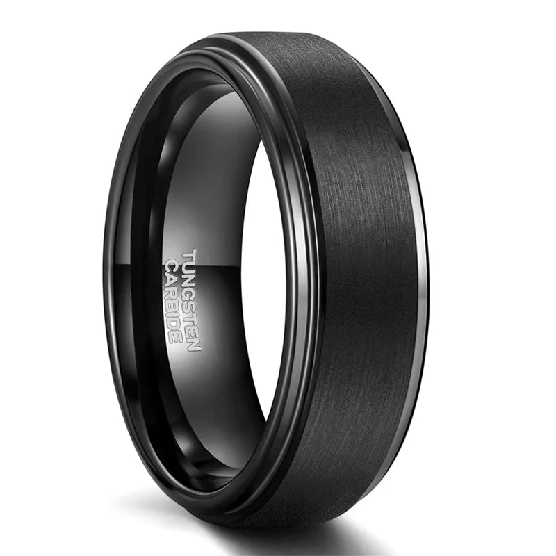 Tigrade 6/8mm Tungsten Carbide Ring Men Black Brushed Fashion Male Wedding Rings Vintage Engagement Band for Couple Unisex Band 8mm