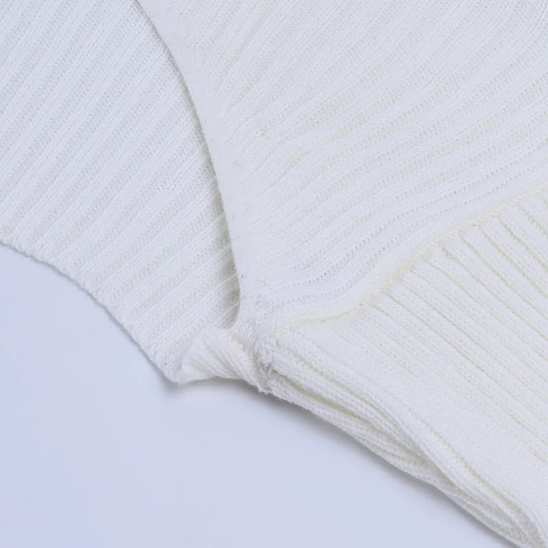 Tossy White Women Sweater Shrugs Cropped Top Full Lantern Sleeve Knitwear Pullover Sexy Summer High Street Outwear 2023 Spring