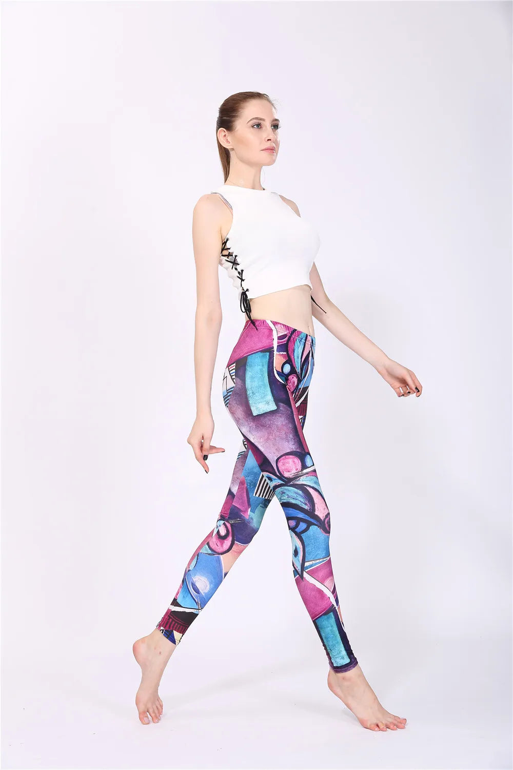 Women Leggings High Waist Cartoon Comic Beauty Print Trousers Soft Female Casual Elastic Pant
