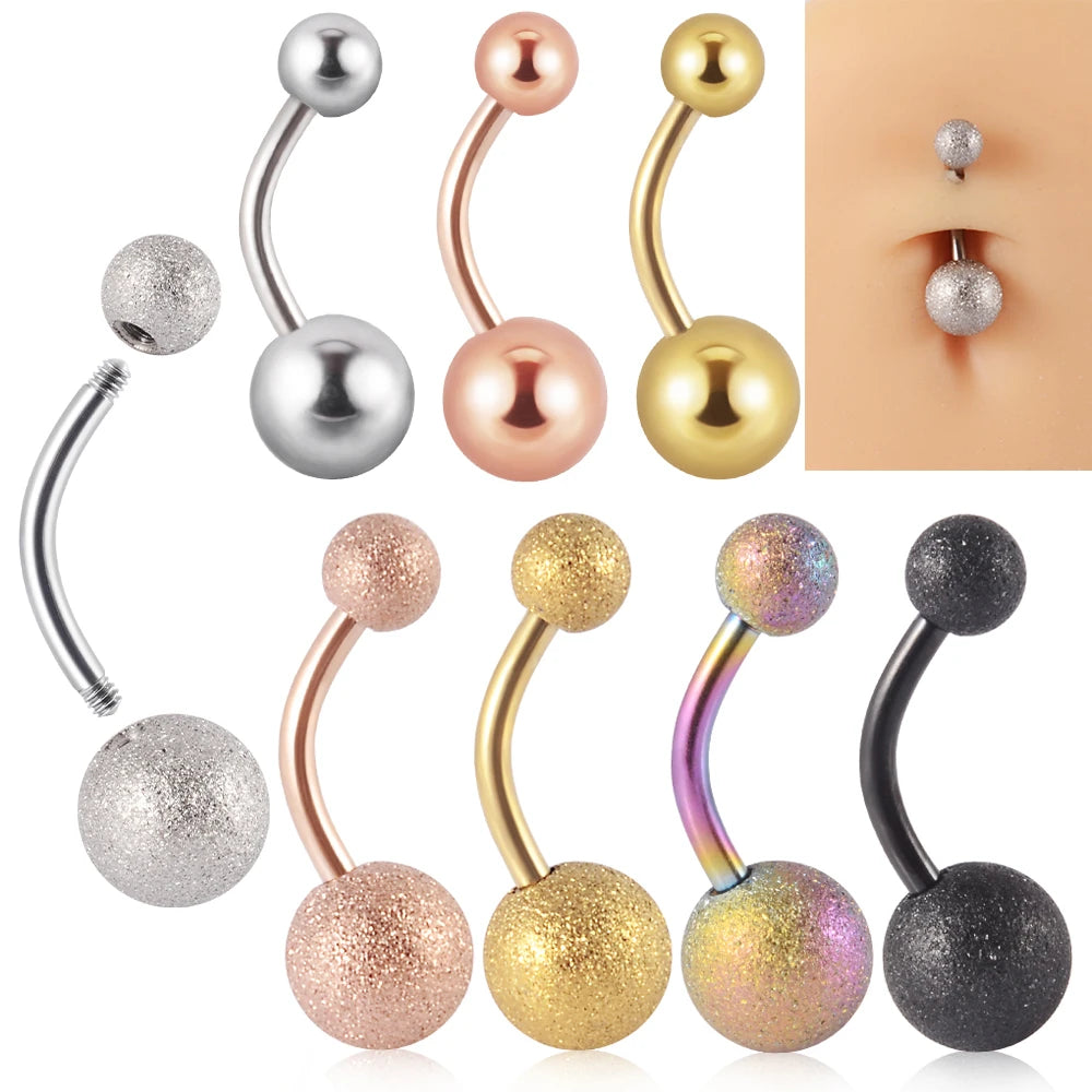 1Piece Surgical Steel Anodized Belly Button Rings Matte Balls Navel Studs Banana  Curved Barbell Body Piercing Jewelry 14g Badiee Stylez