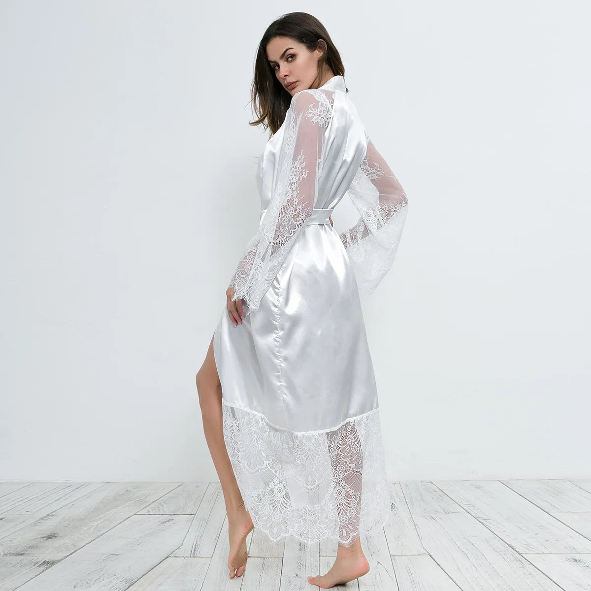 HNMCHIEF Women Pajamas Coat Robe Silky Women Floral Bathrobe Kimono Lace Sleep Robe Long Wedding Bridesmaid Silk Bride Summer