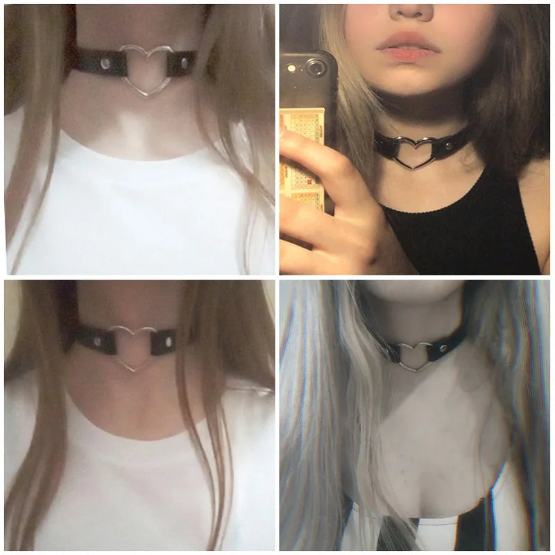 Sexy Trendy Vintage Charm Round Gothic Collar Necklaces Jewelry Gift Gothic Leather Heart Harajuku Women Punk Choker Necklace