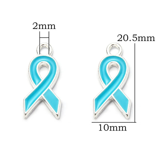 10pcs/lot Breast Cancer Awareness Ribbon Pendant Pink Ribbon Charm Pendants DIY Accessories for Women Jewelry Necklace Bracelet