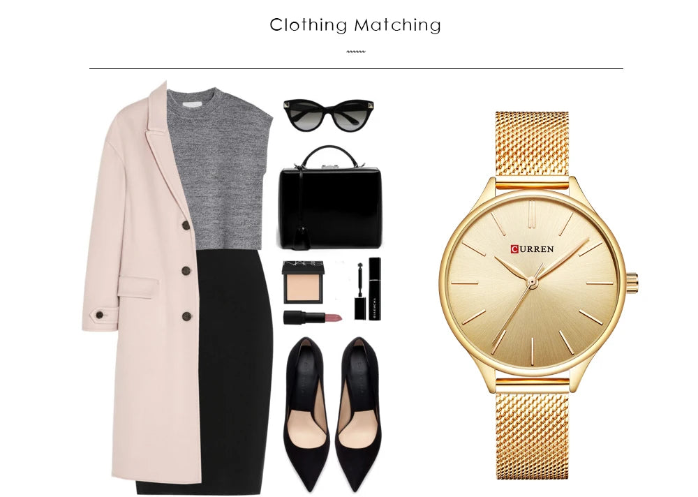 CURREN Original Women's Luxury Watch Matte Dial Japanese Quartz Movement Stainless Steel Mesh Strap with Box