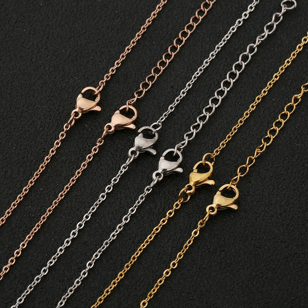 AHKNORMAILCUI 5pcs/Lot Stainless Steel 1 1.5 2mm Rolo Link Chain Necklace Gold 40 45 50 60CM Long Chain Lobster Clasp Necklace Badiee Stylez