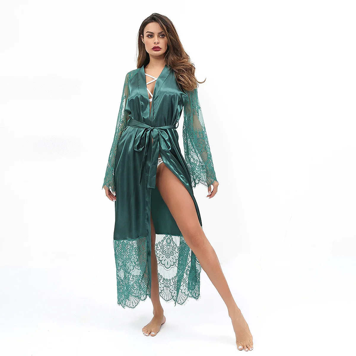 HNMCHIEF Women Pajamas Coat Robe Silky Women Floral Bathrobe Kimono Lace Sleep Robe Long Wedding Bridesmaid Silk Bride Summer