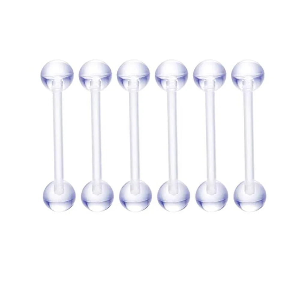 6PCS Stainless Steel Glorious Tongue Ring Bulk 14G Nipple Piercing Bar Lot Glitter Tongue Piercing Set Barbell Piercing Jewelry Clear 6PCS