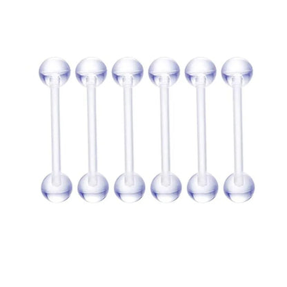 6PCS Stainless Steel Glorious Tongue Ring Bulk 14G Nipple Piercing Bar Lot Glitter Tongue Piercing Set Barbell Piercing Jewelry Clear 6PCS