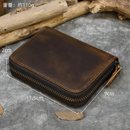 2023 New Short Wallet Men Women Vintage Fashion Card Holder Zipper Coin Purse Crazy Horse Leather Mens Slim Zipper Purse Wallet