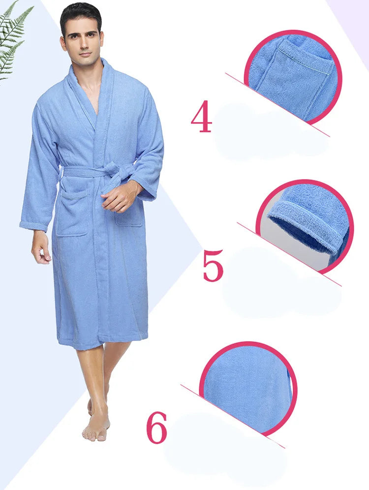 Home Bathrobe 100% Cotton pink Toweling Terry Robe Unisex lovers Soft Bath Robe Men And Women Nightrobe Sleepwear Casual 2024