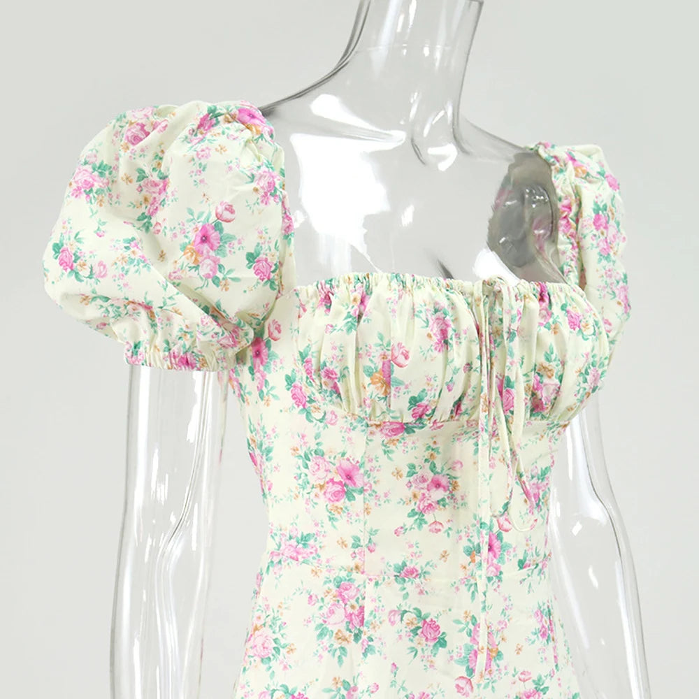 Summer Women Puff Sleeve Floral Printed Dress,Long Dresses,Woman Clothing,Dress Women,Women's Elegant Dresses,Sexy Costume Women