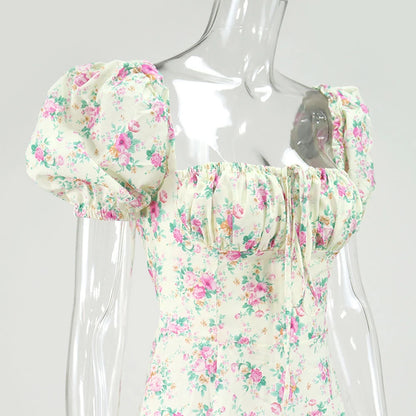 Summer Women Puff Sleeve Floral Printed Dress,Long Dresses,Woman Clothing,Dress Women,Women's Elegant Dresses,Sexy Costume Women