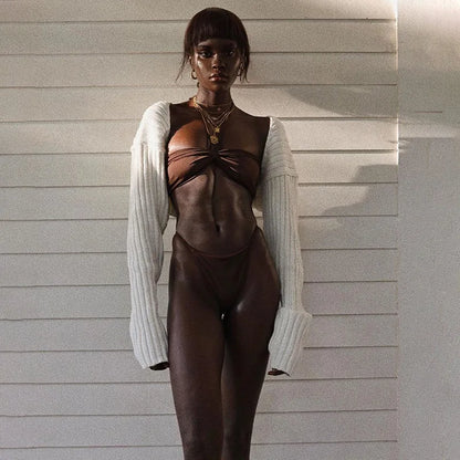 Tossy White Women Sweater Shrugs Cropped Top Full Lantern Sleeve Knitwear Pullover Sexy Summer High Street Outwear 2023 Spring