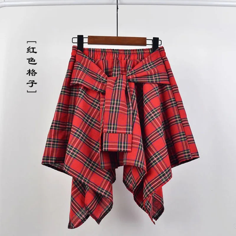 TOTRUST Fashion College Asymmetrical Skirt Women Summer Plaid Skirt Women Casual Students Fake Shirt Mini Skirt Female Saia 9 One Size