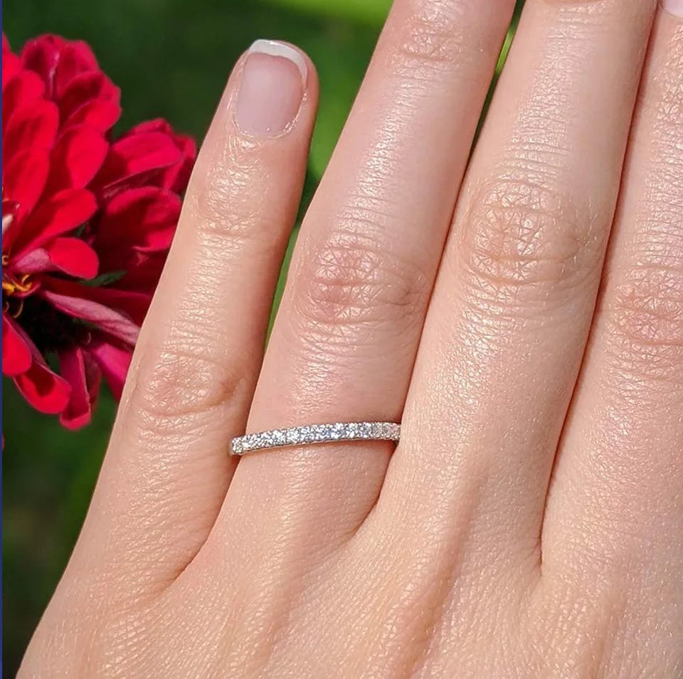 ATTAGEMS Solid 925 Sterling Silver Rings for Women Moissanite Full Eternity Wedding Band Engagement Wedding Ring Fine Jewelry