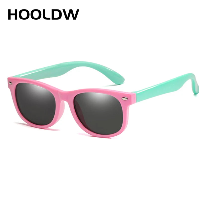 HOOLDW New Kids Sunglasses Children Polarized Sun Glasses Boys Girls Glasses Silicone Flexible Safety Baby Shades UV400 Eyewear pink green