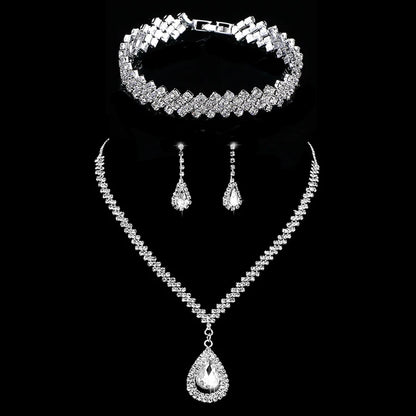 TREAZY Silver Color Rhinestone Crystal Bridal Jewelry Sets for Women Necklace Earrings Bracelet Set Wedding Jewelry Accessories style 12 Clear