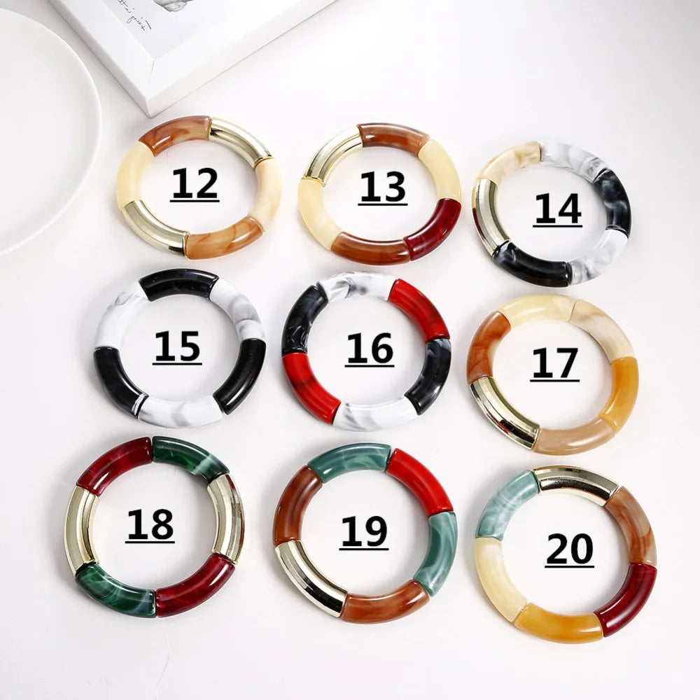 FishSheep Bohemian Transparent Acrylic Foil Bamboo Bracelets for Women Elastic Beads Link Chain Cuff Bracelets & Bangles Jewelry