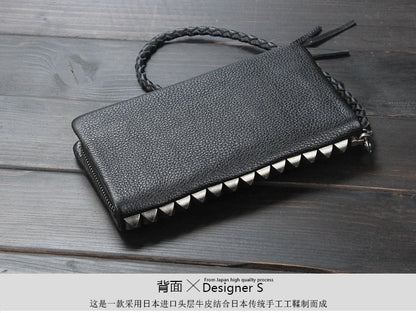 Vintage Genuine leather wallet Men leather long wallet men purse clutch bag male money clips zip around money bag card holder