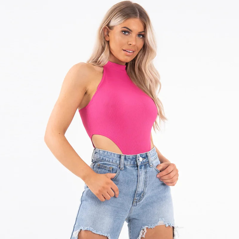 Sexy High Street Bodycon Neon Bodysuits Summer Colorful Sleevelss Backless Ftness Outfit Club Party Jumpsuit Combinaison Femme