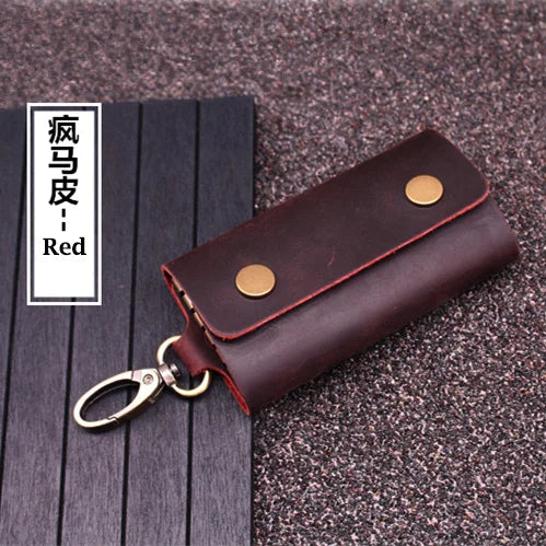 Handmade Genuine Leather Key Wallet Men Holder Keychain Pouch Purse Zipper Designer Housekeeper Car Small Key Case Keys Pouch Burgundy