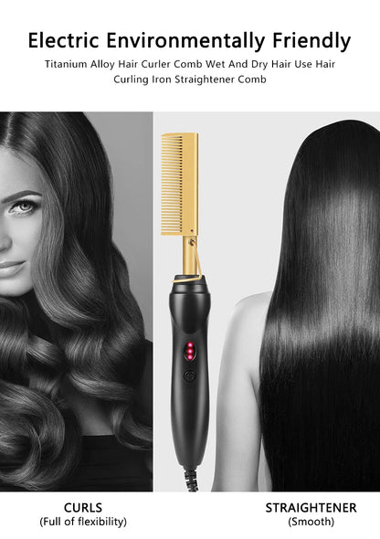 2 in 1 Electric Hot Heating Comb Hair Straightener Curler Wet Dry Hair Iron Straightening Brush Hair Styling Tool