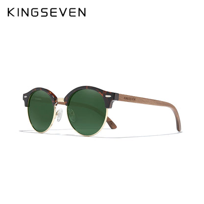 KINGSEVEN Handmade High Quality Black Walnut Wood Sunglasses Men Women Polarized Mirror Sun Glasses Male UV400 Shades Oculos Green G15 Origina
