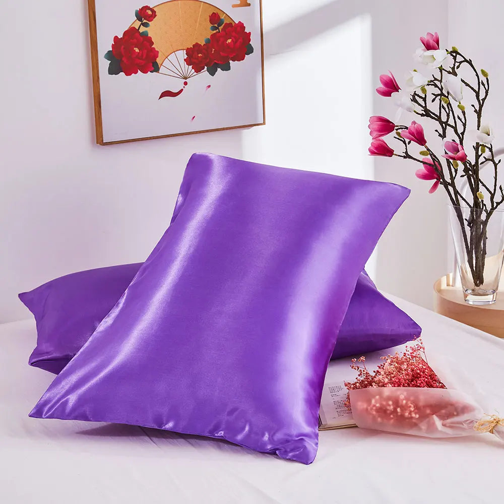 Solid Silk Pillowcase Slip Imitated Mulberry Plain Bed 100% Satin Queen Pillow Case Cover King Twin Home White Soft Comfortable Badiee Stylez