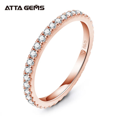 ATTAGEMS Solid 925 Sterling Silver Rings for Women Moissanite Full Eternity Wedding Band Engagement Wedding Ring Fine Jewelry With Certificate Rose Gold plated