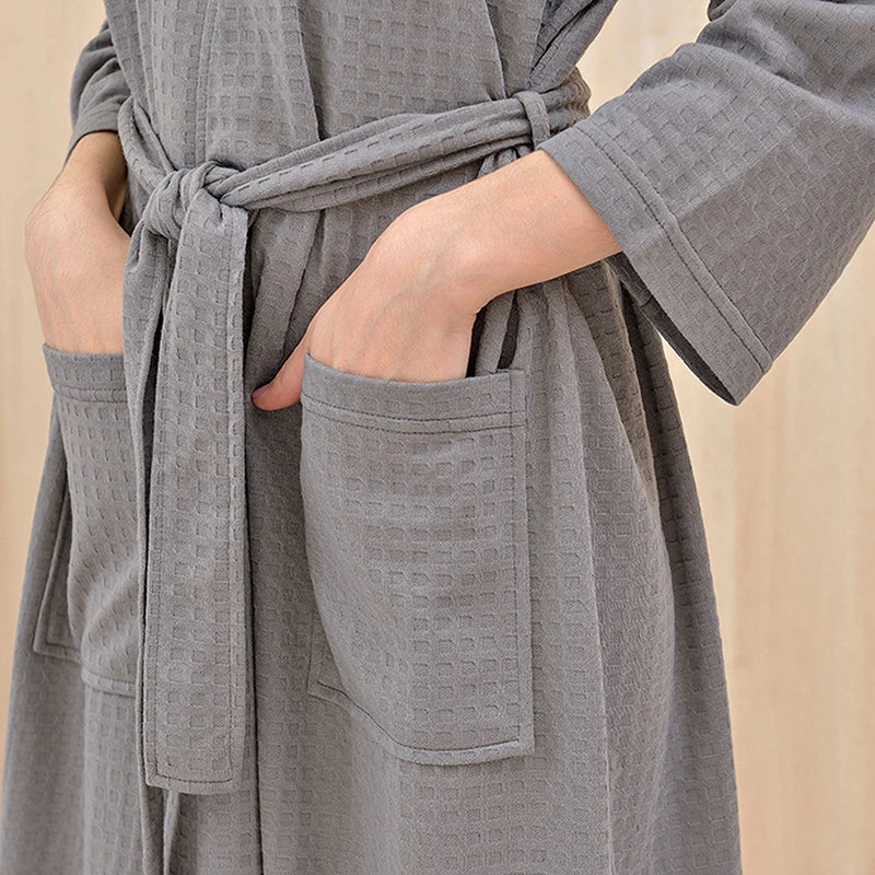 Women Men Bath Robe Waffle Shower Sleepwear Nightgowns Robe Male Female Bathrobe Long Woman Man Pajamas