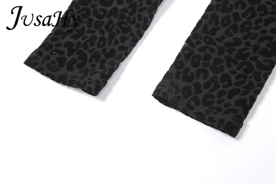 JuSaHy Leopard Print Flocking Jumpsuit for Women Fashion Sleeveless Backless Body-Shaping Casual High Streetwear Female Outfits