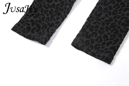 JuSaHy Leopard Print Flocking Jumpsuit for Women Fashion Sleeveless Backless Body-Shaping Casual High Streetwear Female Outfits