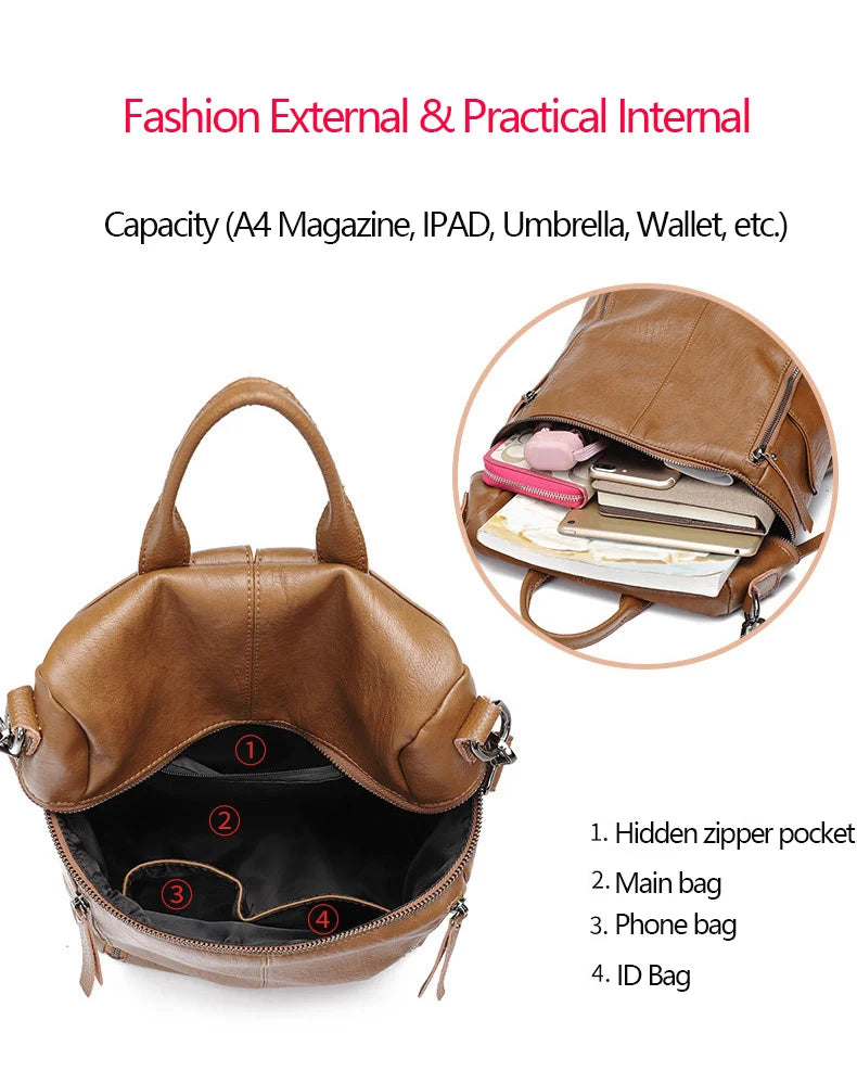 Luxury Genuine Leather Women's Backpack High Quality Fashion Cowhide Backpacks Women Casual Large Capacity Brand Shoulder Bags