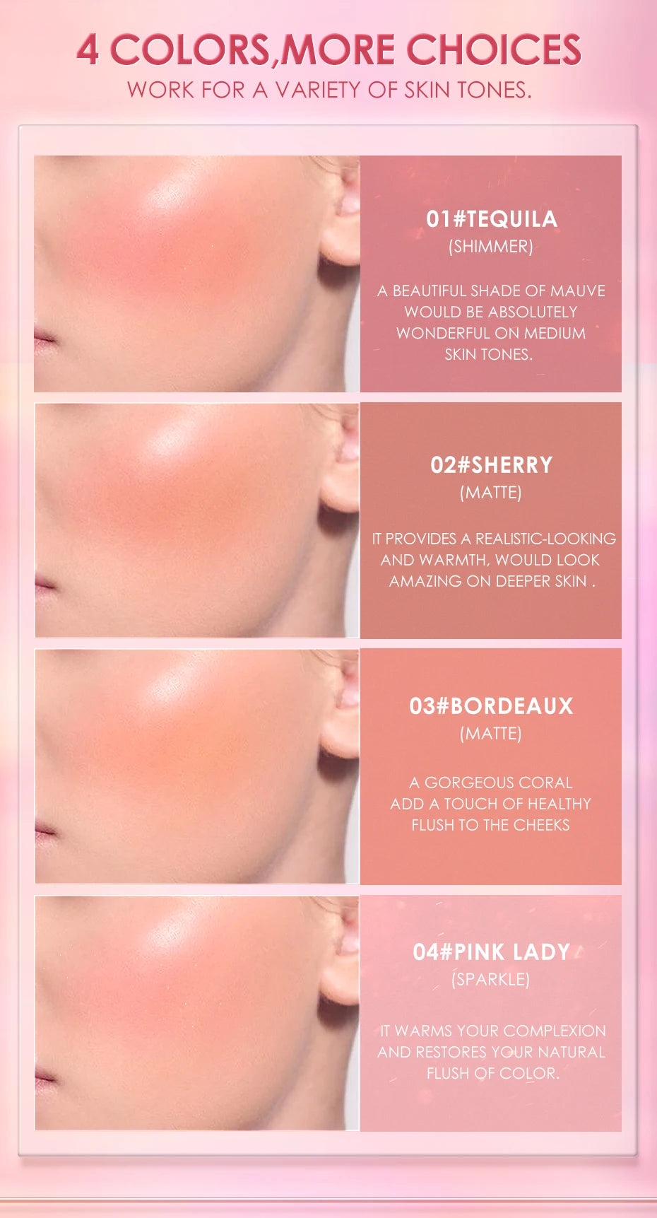 FOCALLURE Liquid Blusher 4 Colour Natual Makeup Face Blush Long-lasting Matte Make Up Hangover Red Wine Blush korean Makeup