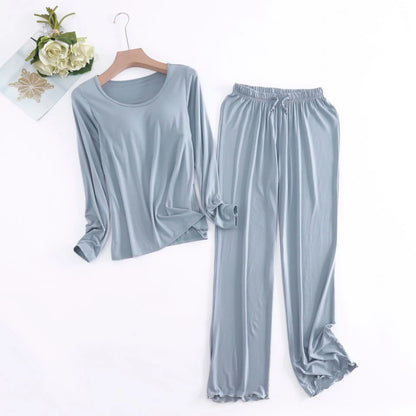 Pijama Feminino New Long Sleeve Trousers Set Modal Cotton Sleepwear Women Casual Bra Padded Winter Underwear Suit Female
